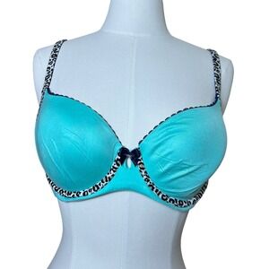 Victoria's Secret Body by Victoria Lined Demi Bra 34D Teal Leopard Print Trim‎